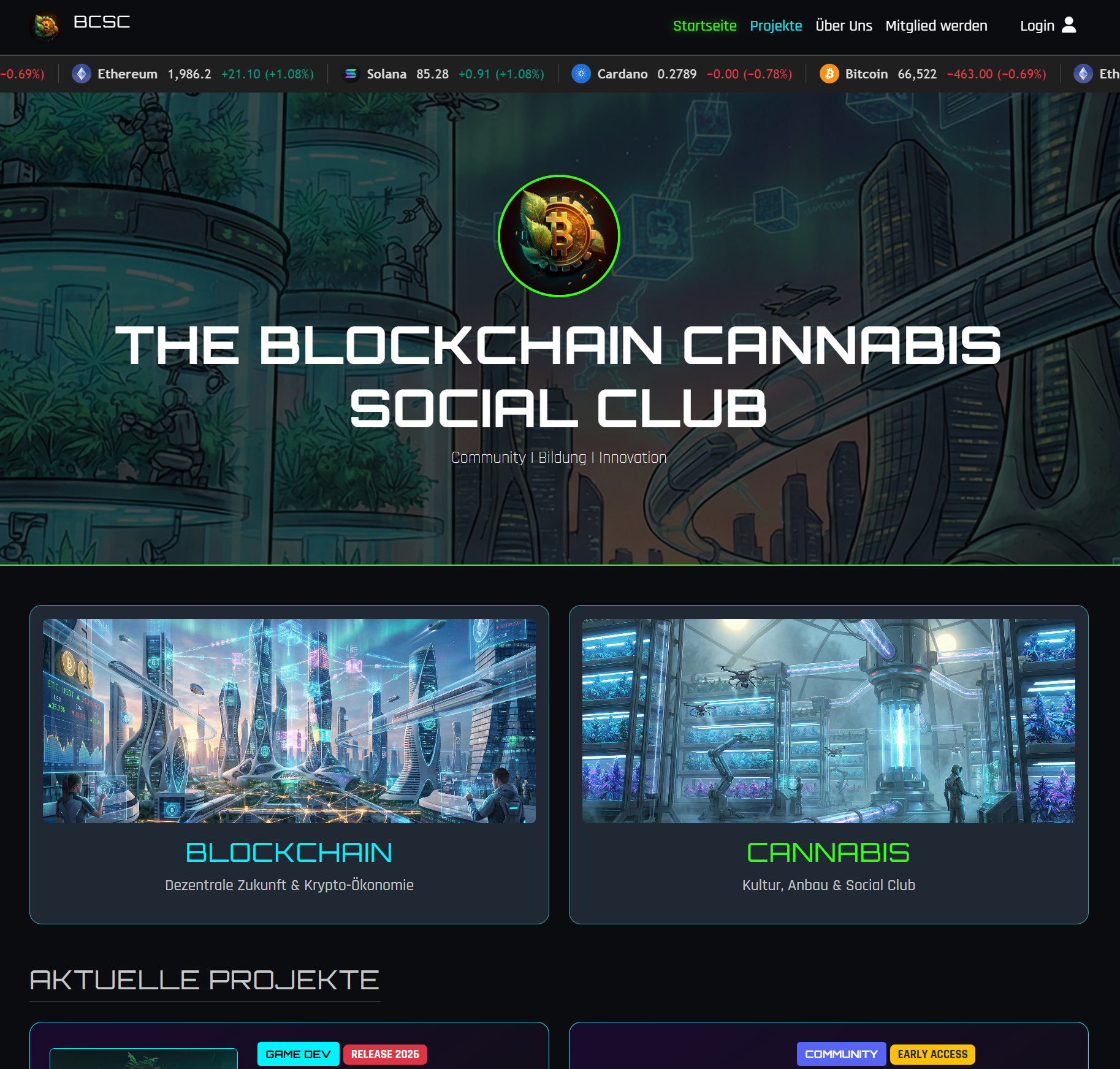 Website des Blockchain Cannabis Social Club 1